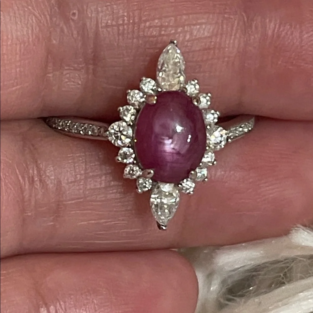 NWT Natural Ruby Star Gemstone with Moissanite Accent Ring in 925 Silver Size 10